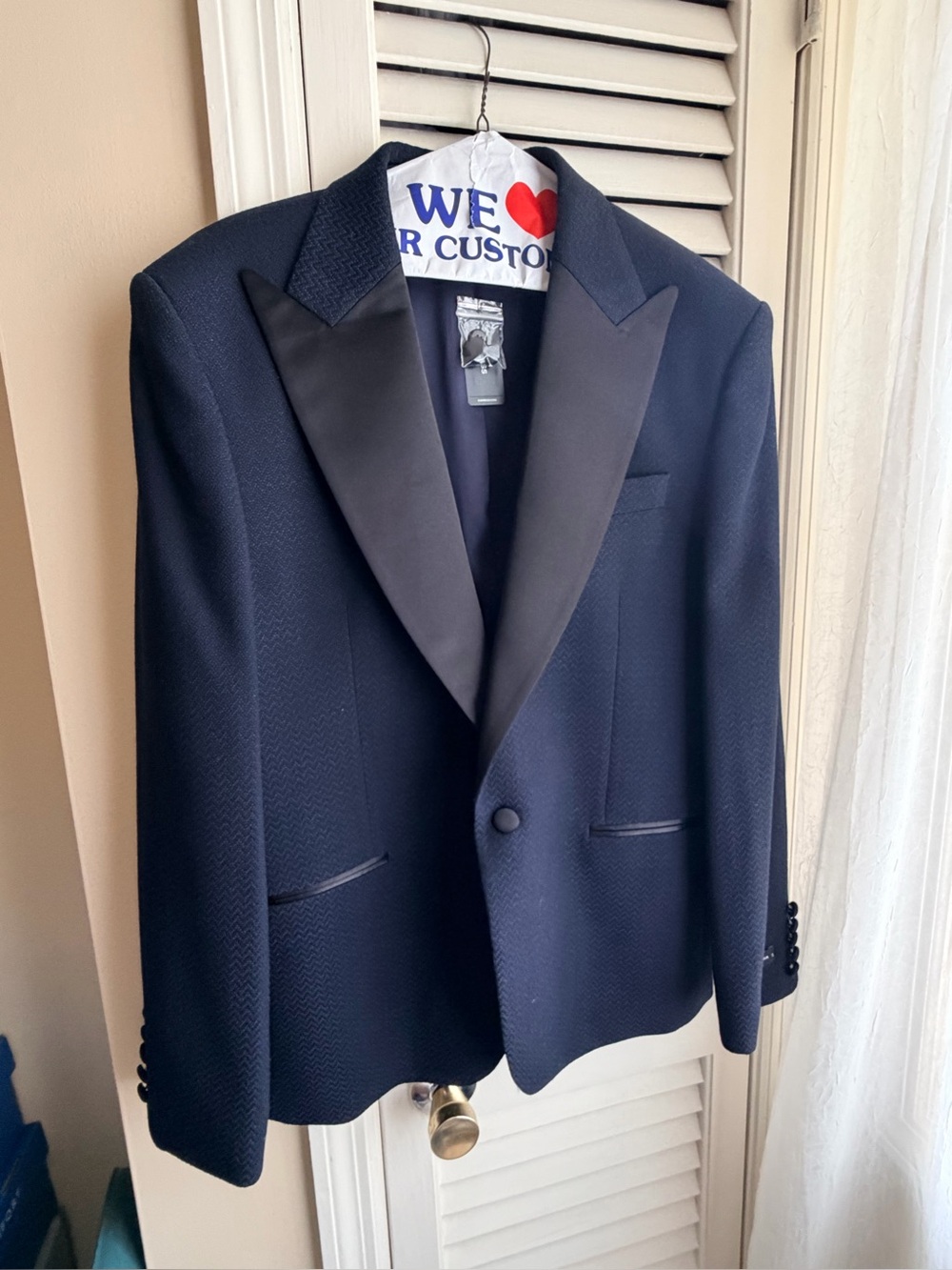 Express Men's Navy Textured Peak Lapel Tuxedo Jacket
